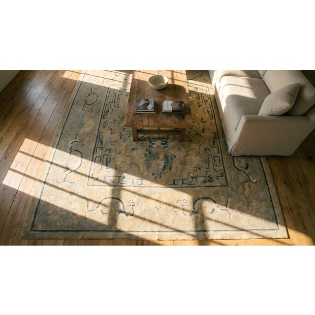 Traditional Tan-Camel Background Color With Small Circle on the Center Antique Chinese Peking Rug For Sale - Image 15 of 15