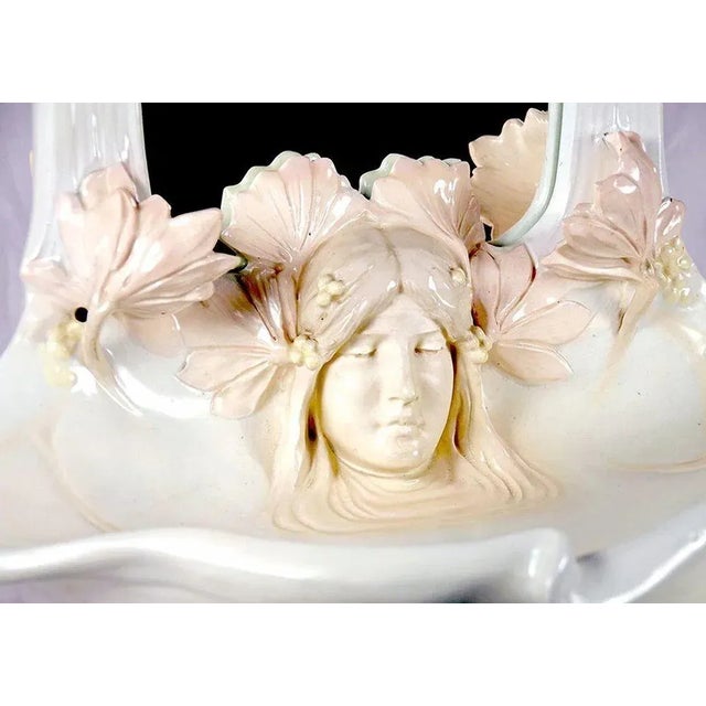 Art Nouveau 19th Century French Art Nouveau Majolica Mirror and Basin With Female Bust. For Sale - Image 3 of 4