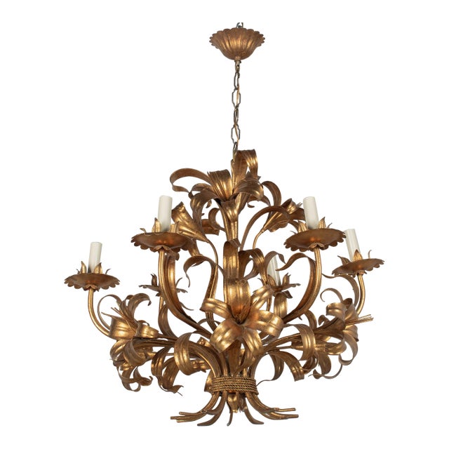 Italian Gilt Tôle Chandelier For Sale