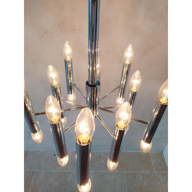 Chrome Steel Hanging Lamp attributed to Gaetano Sciolari for Boulanger, 1960s For Sale - Image 11 of 12