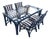 Antique Navy Rattan Dining Table & Four Chairs With Blue & White Stripe For Sale