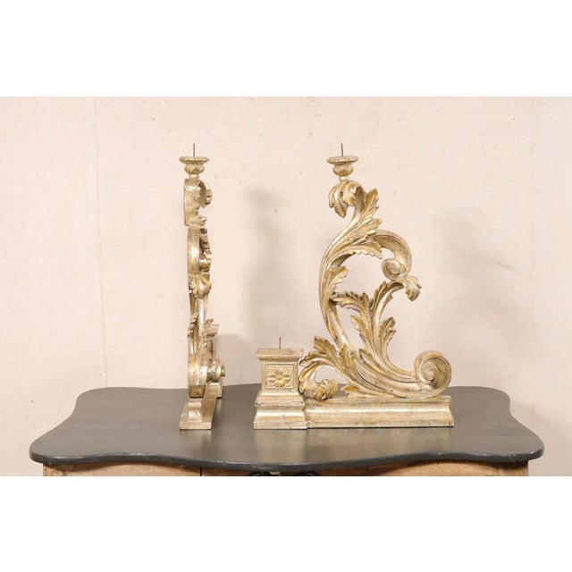 Gold Mid 20th Century Italian Scrolled Design Candle Holders - a Pair For Sale - Image 8 of 10