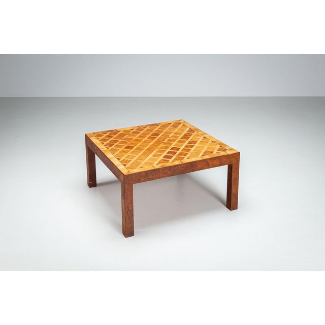 Square Italian Coffee Table with Burl Wood Inlaid Parquetry Top, 1950s For Sale - Image 6 of 15