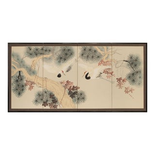 Circa 1960s Chinoiserie Painted Screen With Red-Crowned Cranes For Sale