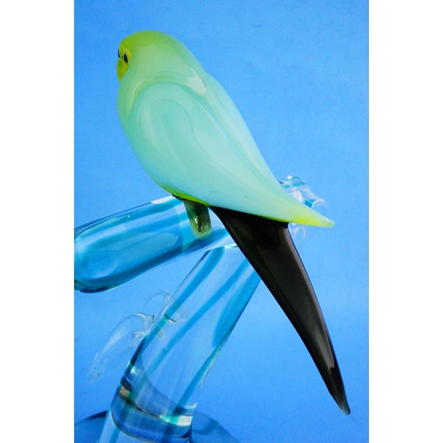 20th Century Sculpture of Parrot on Branch in Opaline Murano Glass attributed to Seguso Glassworks, Set of 2 For Sale - Image 15 of 18