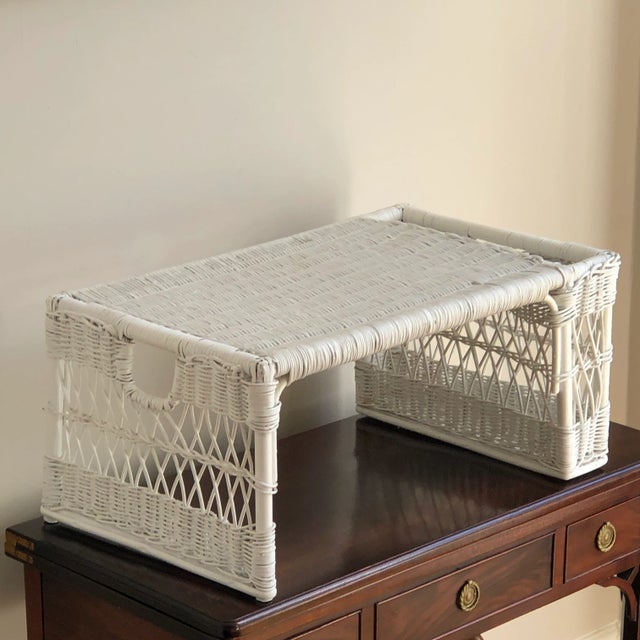 Mid 20th Century Mid-20th Century White Wicker Breakfast Tray For Sale - Image 5 of 11