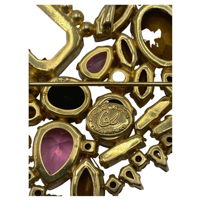 French Christian Lacroix Heart Shape Color Rhinestone Brooch For Sale - Image 3 of 4