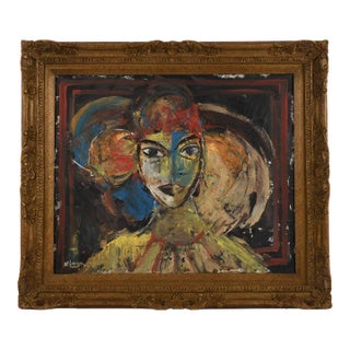 Mid 20th Century Framed Jester Collage and Oil on Canvas After Manolo Valdes For Sale