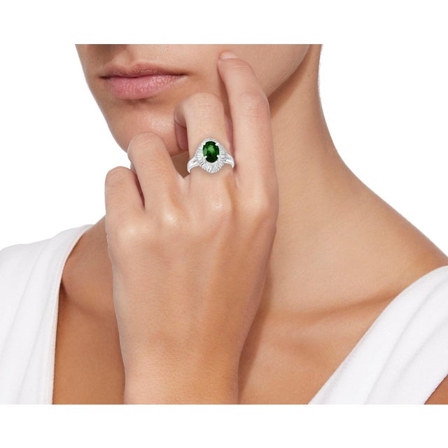 1.8 Carat Oval Tsavorite and 1.0 Carat Diamond Ring in Platinum Estate Size 6 For Sale - Image 18 of 18