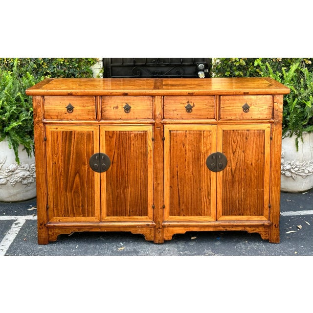 Wood Antique Chinese Elm Tall Sideboard Cabinet Cupboard - Kim3 For Sale - Image 7 of 7