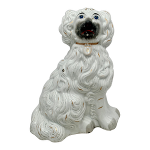 Rare & Unusual Large Antique English Staffordshire Pottery Dog With Blue Eyes - Irises Circa Mid 1800s