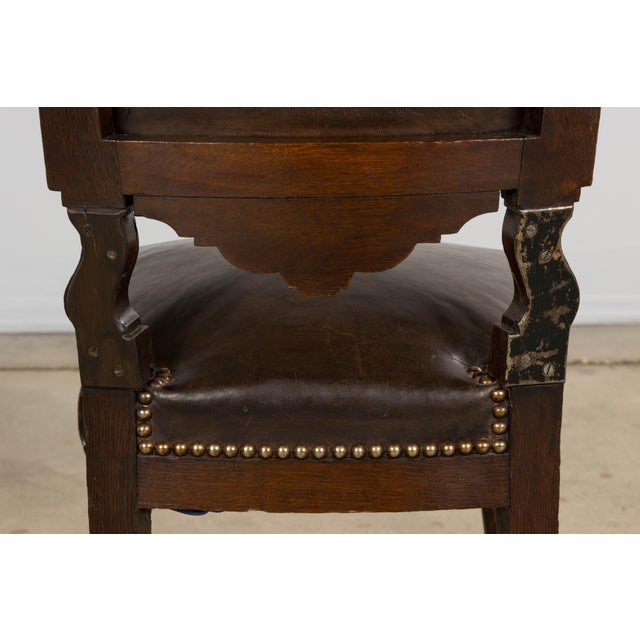 Antique French Louis XV Style Oak Dining Chairs W/ Brown Leather - Set of 8 For Sale - Image 18 of 18