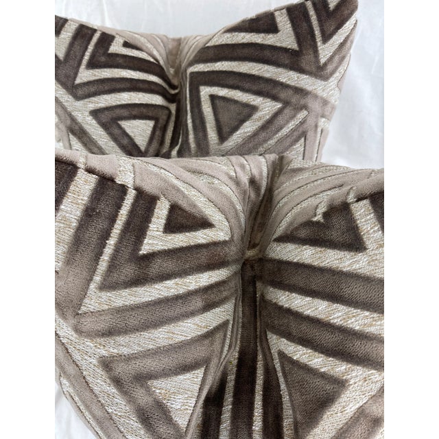 Transitional Cut Velvet on Woven in Brown 22" Pillows-A Pair For Sale - Image 3 of 5