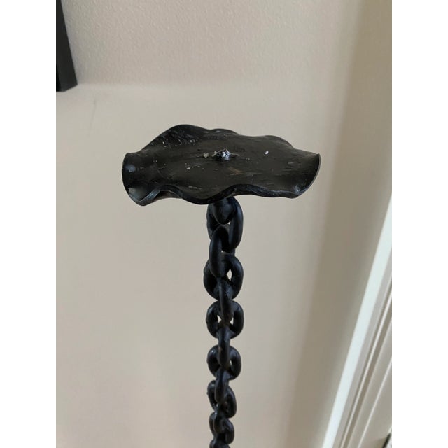 Late 20th Century Brutalist Wrought Iron Chain Link Floor Candle Stand For Sale - Image 4 of 9