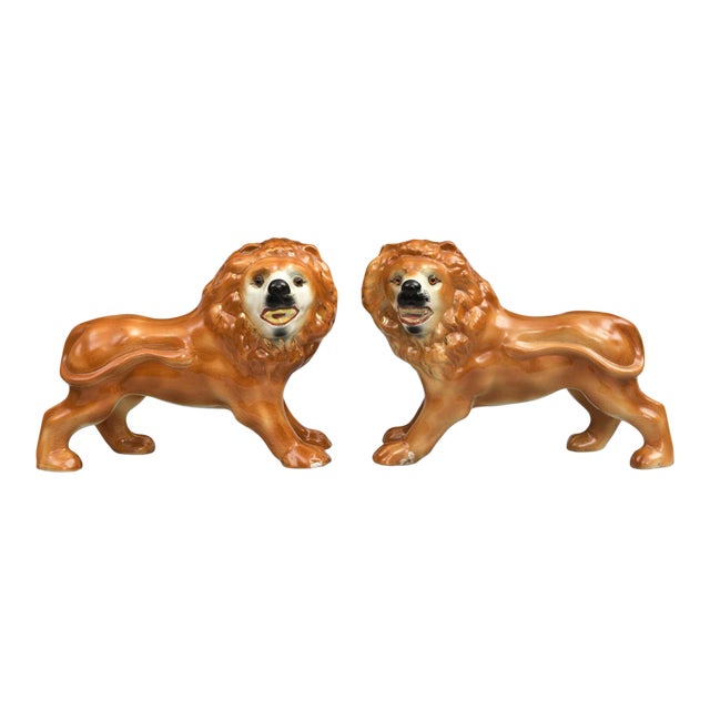 Staffordshire Style Standing Lions, Pair, Circa 1880 For Sale