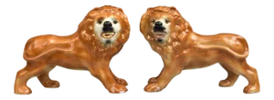 Staffordshire Style Standing Lions, Pair, Circa 1880