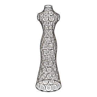 Late 20th Century Black & Gilt Scrollwork Wire Dress Form Sculpture — Boutique Style Mannequin Art Object For Sale