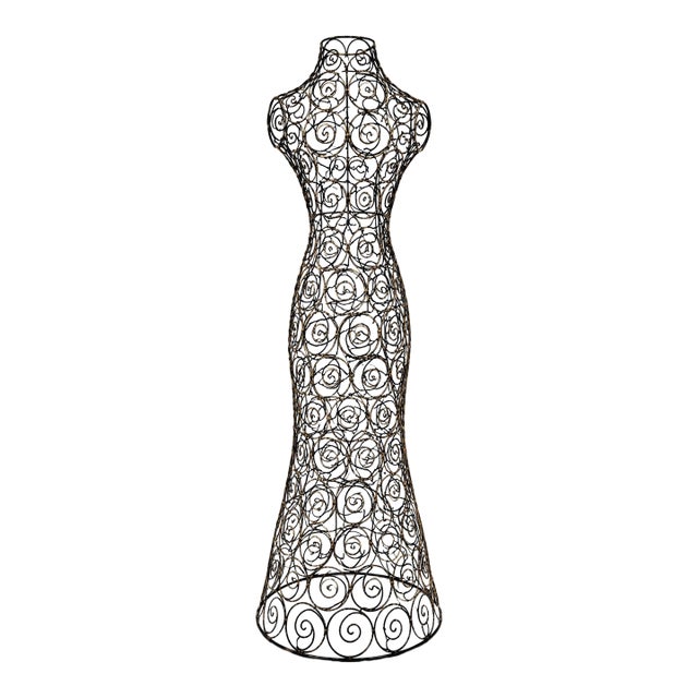 Late 20th Century Black & Gilt Scrollwork Wire Dress Form Sculpture — Boutique Style Mannequin Art Object For Sale