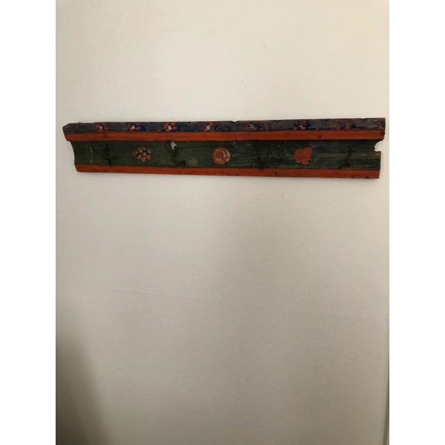 Original multi-colored school house hat or coat rack with iron hooks from Belgium Hard to find these painted coat racks...
