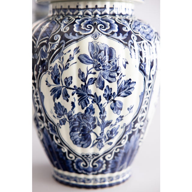 Blue Large Mid-Century Dutch Delft Lidded Ginger Jars Vases - A Pair For Sale - Image 8 of 10