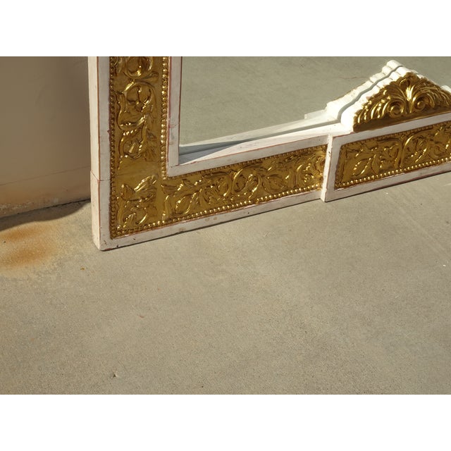 Antique French Louis XVI Baroque Style Solid Wood Gold & White Rustic Mirror For Sale - Image 16 of 18