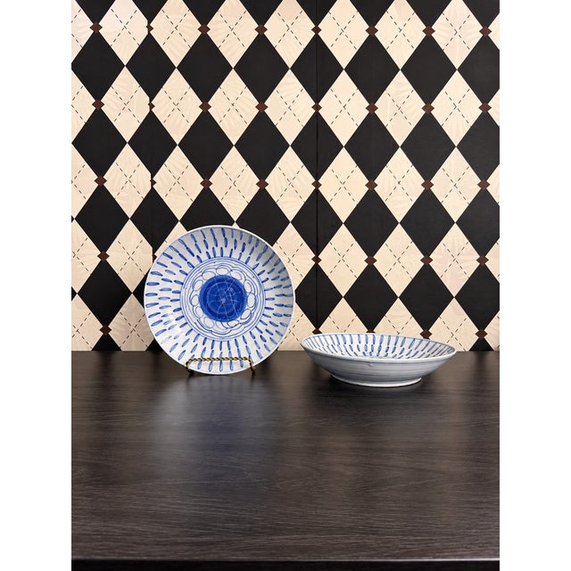 1900 - 1909 Antique Chinese Qing Dynasty Blue & White Porcelain Plates, Pair of 9" For Sale - Image 5 of 9