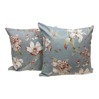 Pair of 22" Square Pillows With Lilly, Carnation & Japanese Magnolia Floral Print - Made in Uk. For Sale