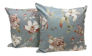 Pair of 22" Square Pillows With Lilly, Carnation & Japanese Magnolia Floral Print - Made in Uk.