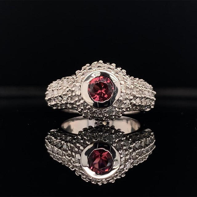 Traditional Diamond Tourmaline Ring 1.29 Tcw 14k White Gold Certified, Size 6.25 For Sale - Image 3 of 9