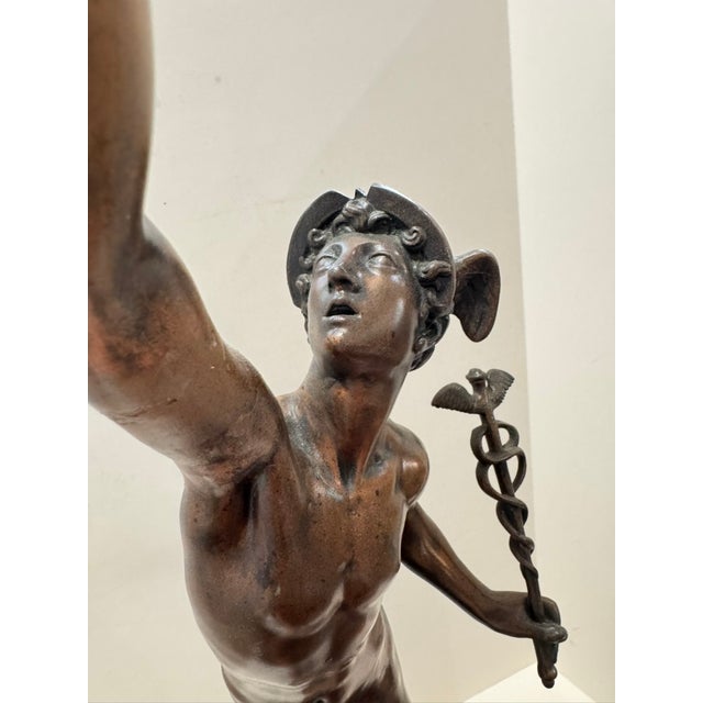 Late 19th Century Large Patinated Bronze Mercury After Giambologna Candelabra Sculpture For Sale - Image 11 of 13