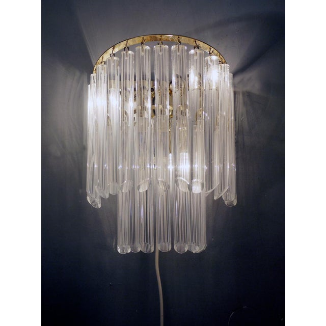 Venini White Murano Glass and Brass Wall Sconce from Venini, Italy, 1960s For Sale - Image 4 of 9