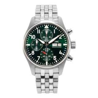 Iwc Pilot Chronograph 41mm Iw388104 Day Date Green Dial Steel Automatic Watch For Sale