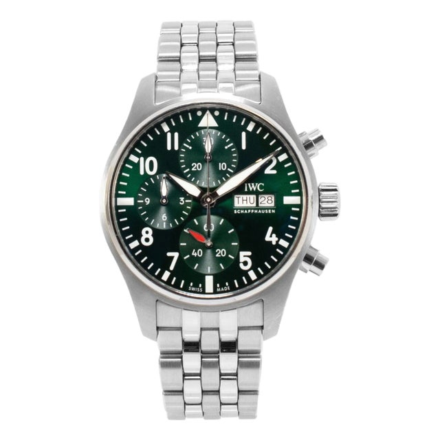 Iwc Pilot Chronograph 41mm Iw388104 Day Date Green Dial Steel Automatic Watch For Sale