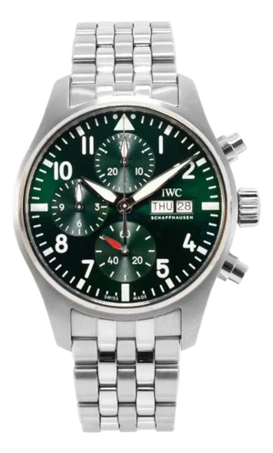 Iwc Pilot Chronograph 41mm Iw388104 Day Date Green Dial Steel Automatic Watch