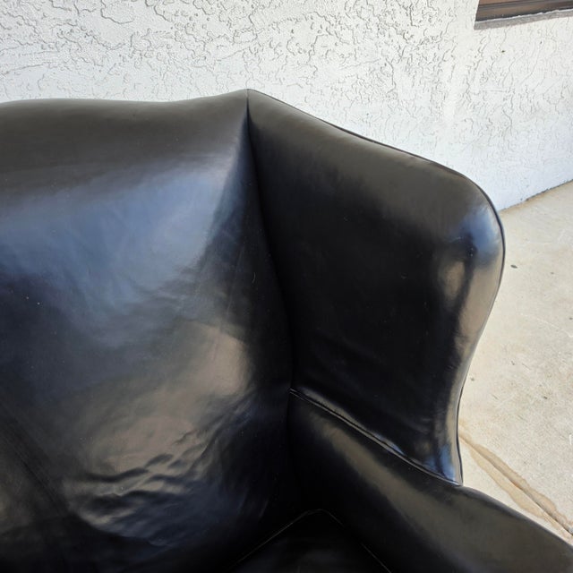 Classic Georgian Chippendale Black Leather Wingback Library Gentlemans Armchair For Sale - Image 15 of 16