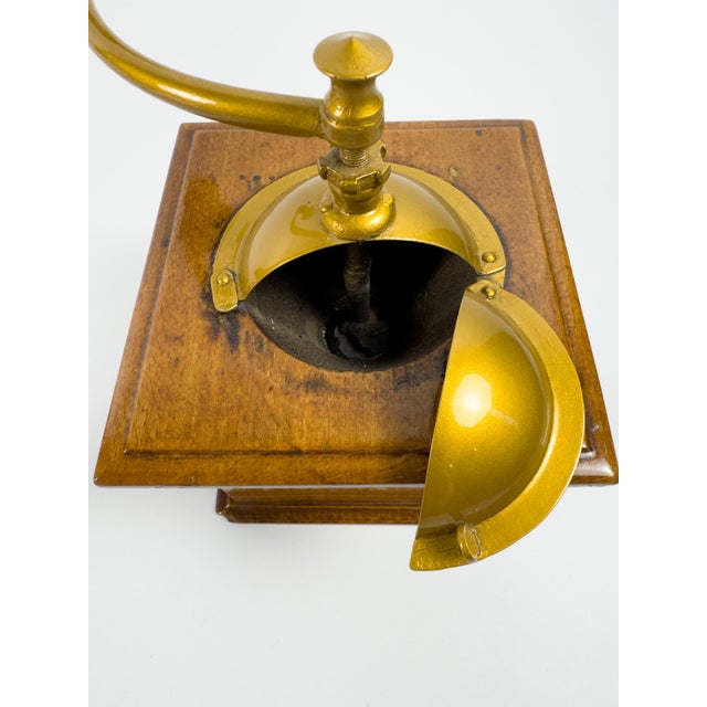 Antique French Peugeot Frères Wooden Coffee Grinder With Gold-Tone Hopper – Early 20th Century For Sale - Image 14 of 16