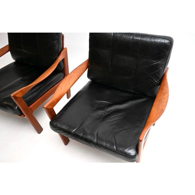 Danish Lounge Chairs in Teak and Leather by Illum Wikkelso, 1960, Set of 2 For Sale - Image 10 of 11