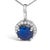 Contemporary 10K White Gold Blue Sapphire and 1/10 Cttw Diamond Accent Halo Pendant Necklace For Sale - Image 3 of 5