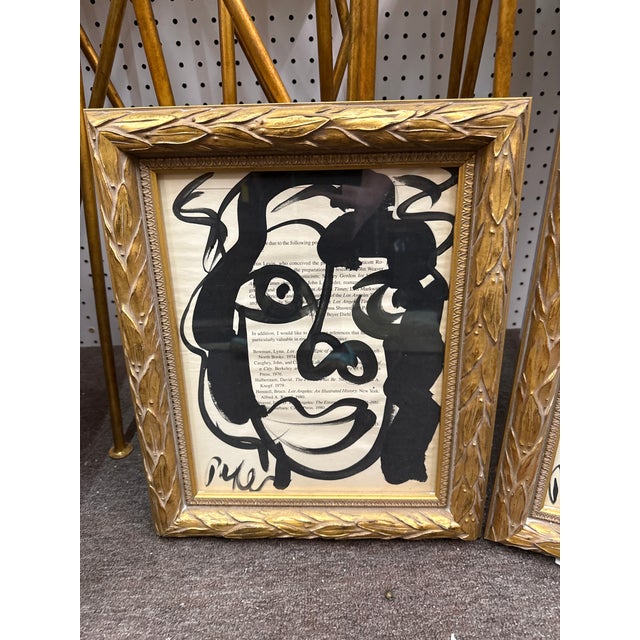 Abstract 1970s Peter Keil Abstract Painting Pair on Newsprint For Sale - Image 3 of 7