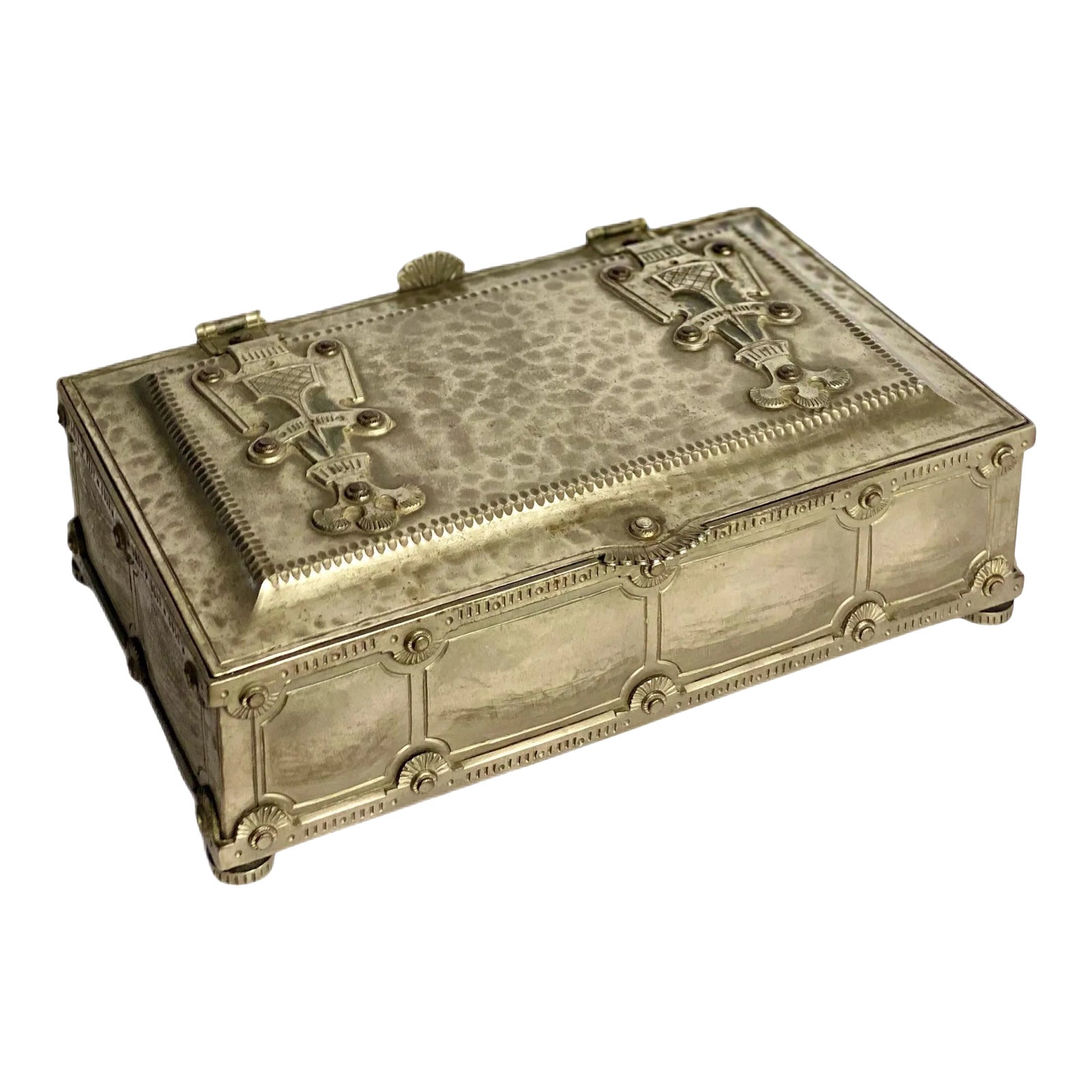 Old World Vintage Silver Metal Footed Decorative Box | Chairish