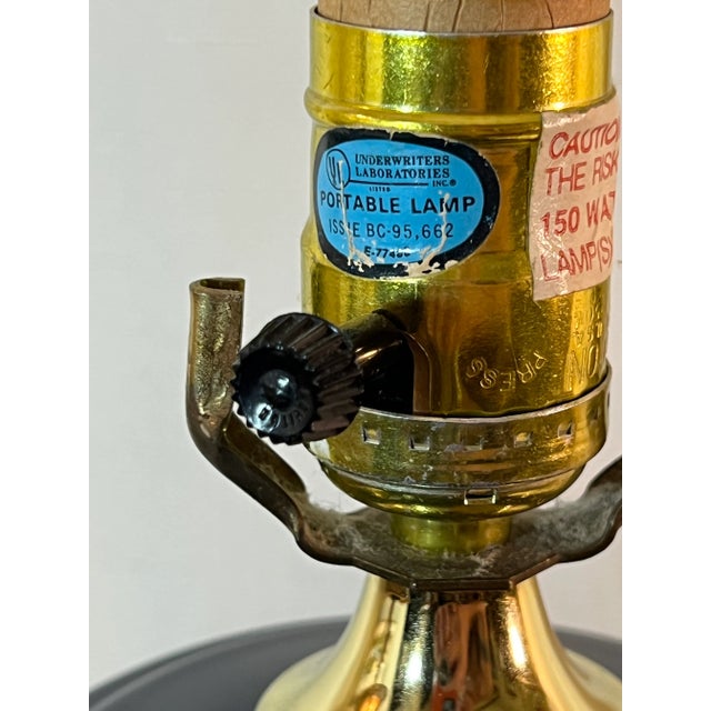 Vintage Hollywood Regency Cobalt Blue Fluted Ginger Jar Table Lamp on Brass Stand For Sale - Image 9 of 12