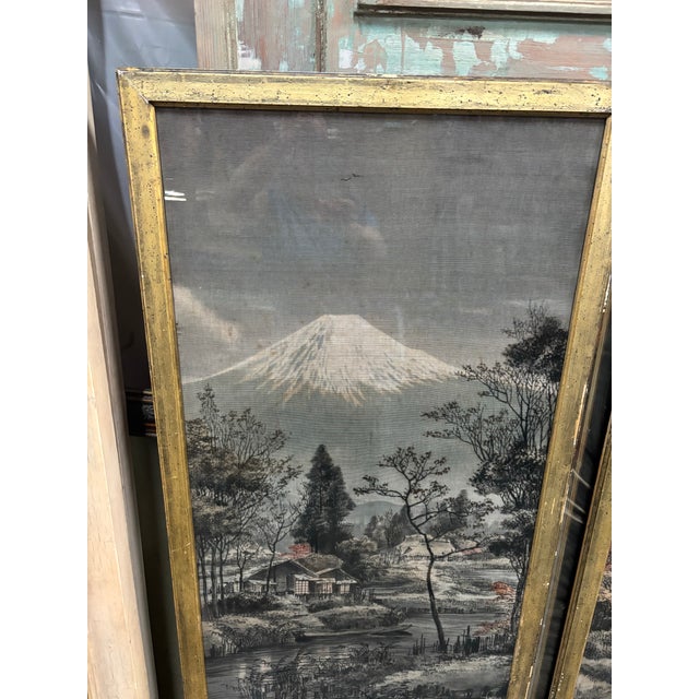 Early 20th Century Japanese Hand Painted Mountain Motif on Fabric For Sale In Atlanta - Image 6 of 11