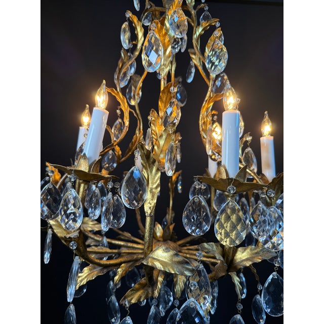 Vintage Italian Gilt Tole Mid-Century Modern Chandlier For Sale In Chicago - Image 6 of 15
