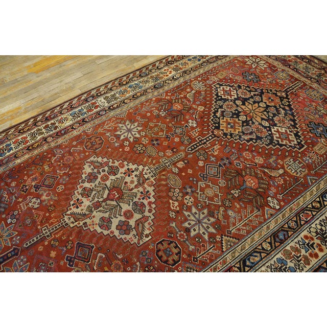 1890s Red Medallion Antique Persian Ghashghaie Carpet 5'6" X 11' Knotted Wool Rug Runner For Sale - Image 11 of 11