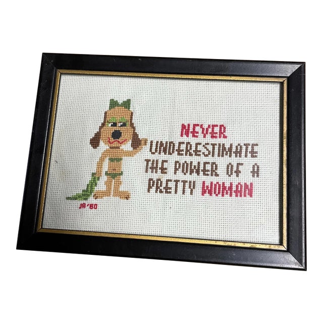 Handcrafted Pretty Woman Power Needlepoint For Sale