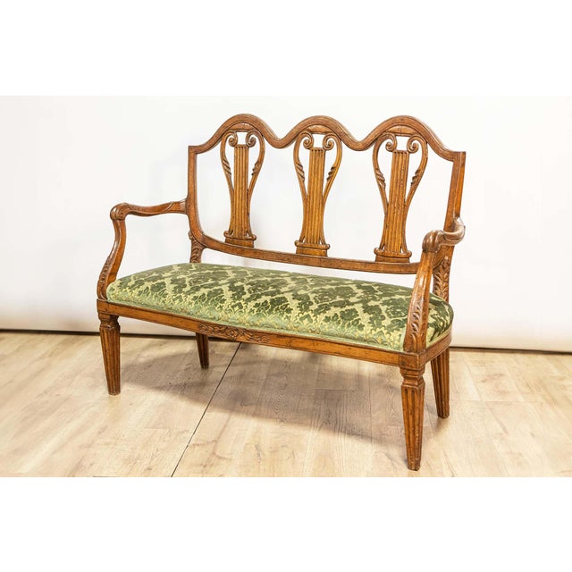 Wood Tuscan 18th Century Walnut Sofa from Villa Fioravanti with Carved Lyre Motifs For Sale - Image 7 of 14