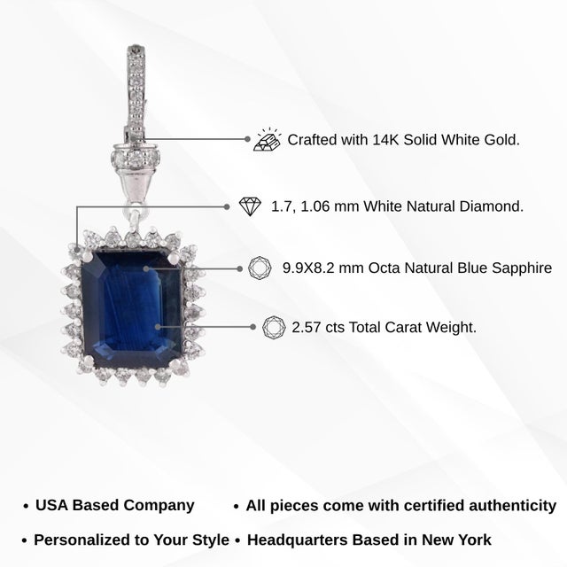 2.57ct Blue Sapphire & Diamond Halo Pendant With Hinged Locking Bail in 14k Gold- A Pair For Sale - Image 12 of 15
