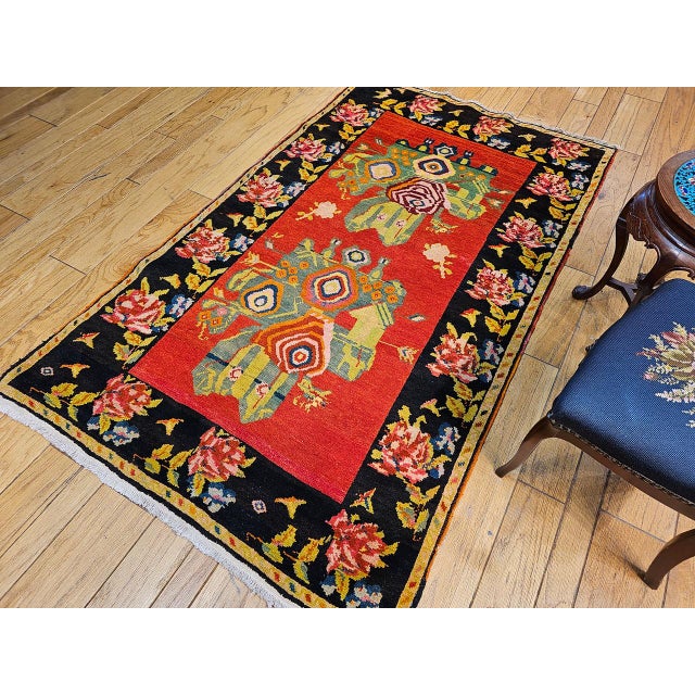 Art Deco Vintage Caucasian Karabagh Rug, Hand-Knotted Gol Farang Floral Design, 5' x 7' For Sale - Image 3 of 15