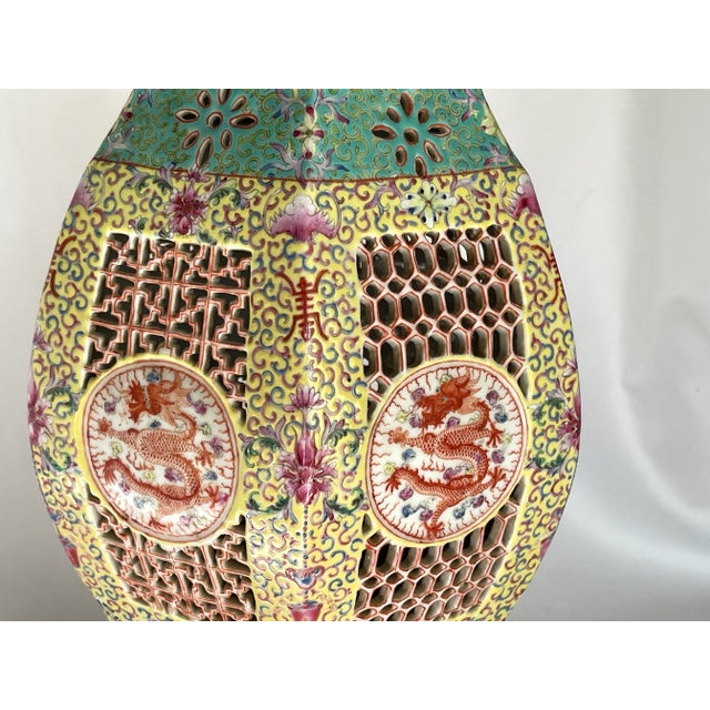 Metal Antique Chinese Famille Rose Porcelain Imperial Dragon Wedding Lantern Lamp For Sale - Image 7 of 10