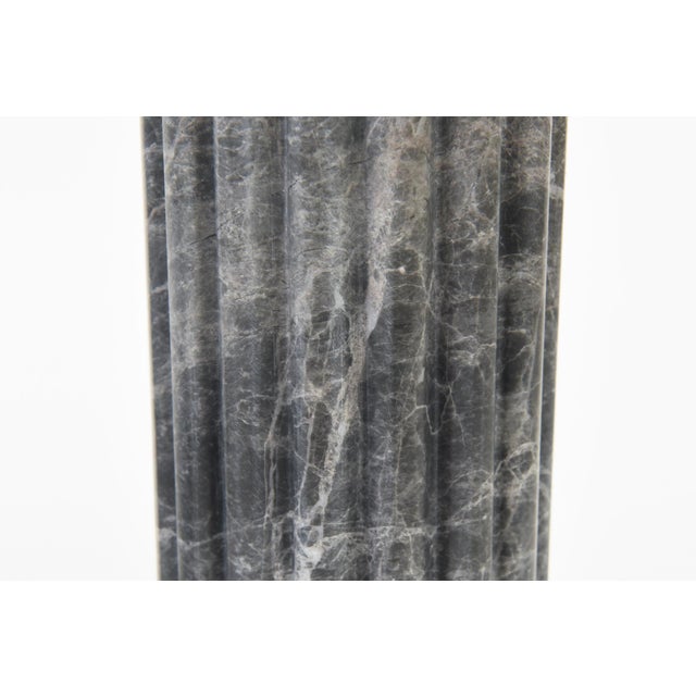 Marble Variegated Vases, Gray and Off White Pair Of For Sale - Image 9 of 11
